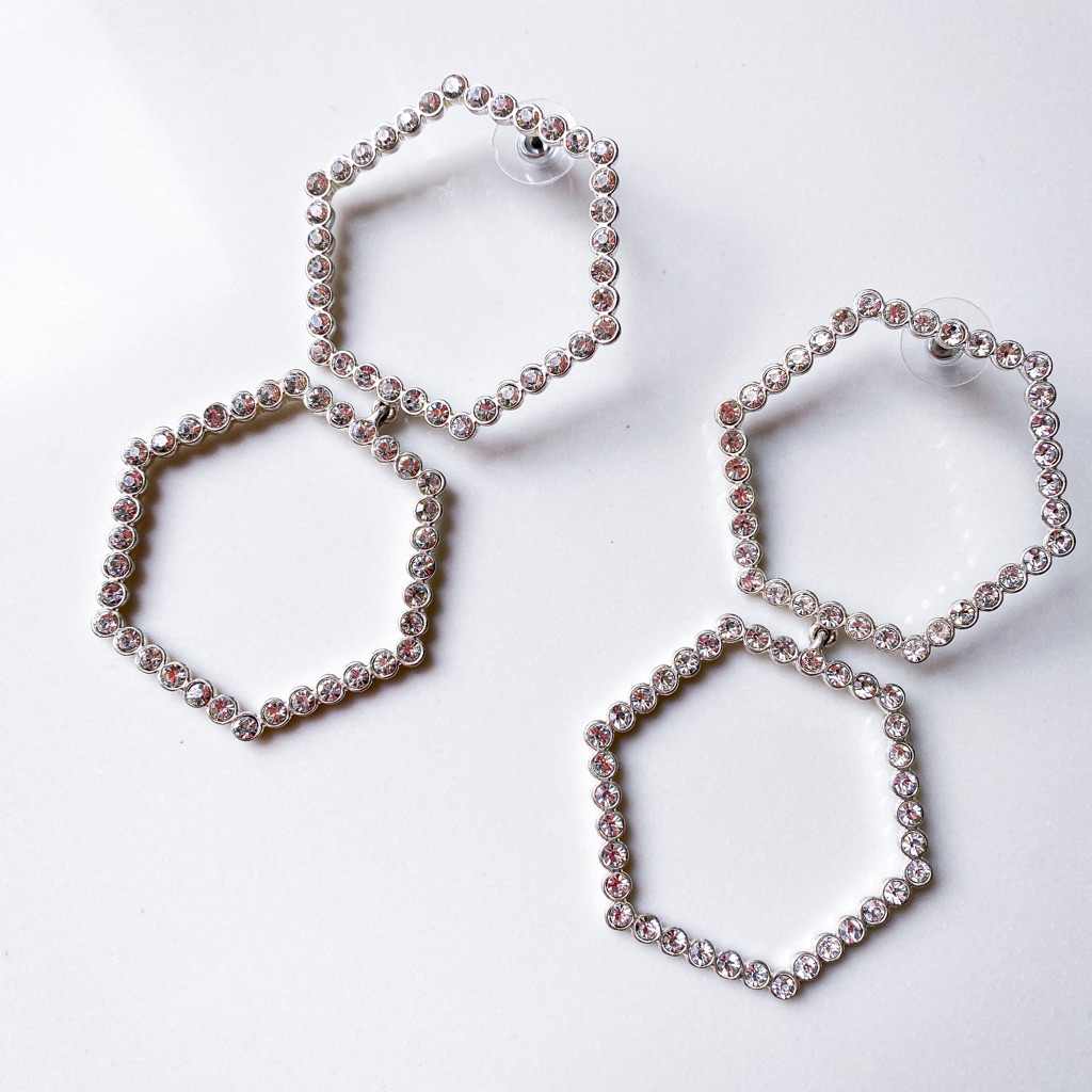 For Love And Lemons Celine Hexagon Crystal Earrings